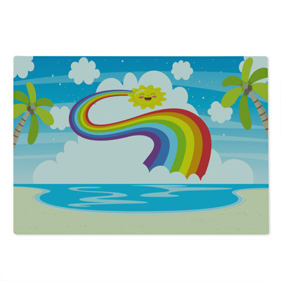 Ambesonne Rainbow Cutting Board Large Size Cartoon Sun Holiday Multicolor