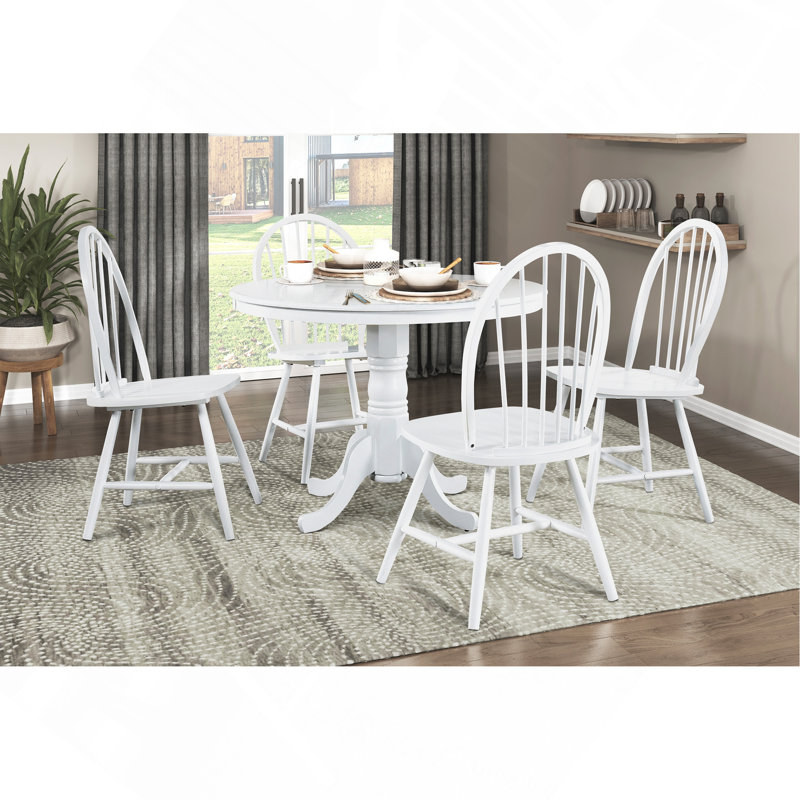 Ensemble de table de salle à manger 5 pièces à finition blanche avec 4 chaises Windsor