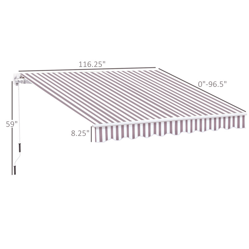 Retractable Awning, Patio Awnings, 116.25" W x 96.5" D, Striped, Coffee