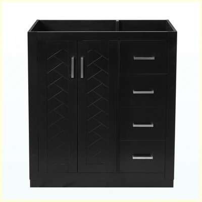 Meuble-lavabo autoportant en bois massif de 30 po avec 3 tiroirs et portes à fermeture douce