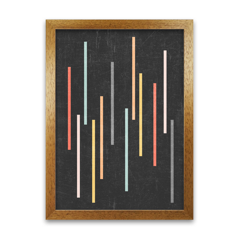 Colourful Lines On Black Grunge - Print, Oak Frame, 59cm H x 42cm W x 3cm D