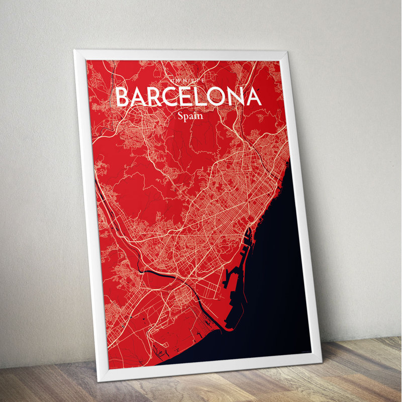 Barcelona City Map - No Frame Print, 127.4 cm H x 61 cm W x 0.1 cm D