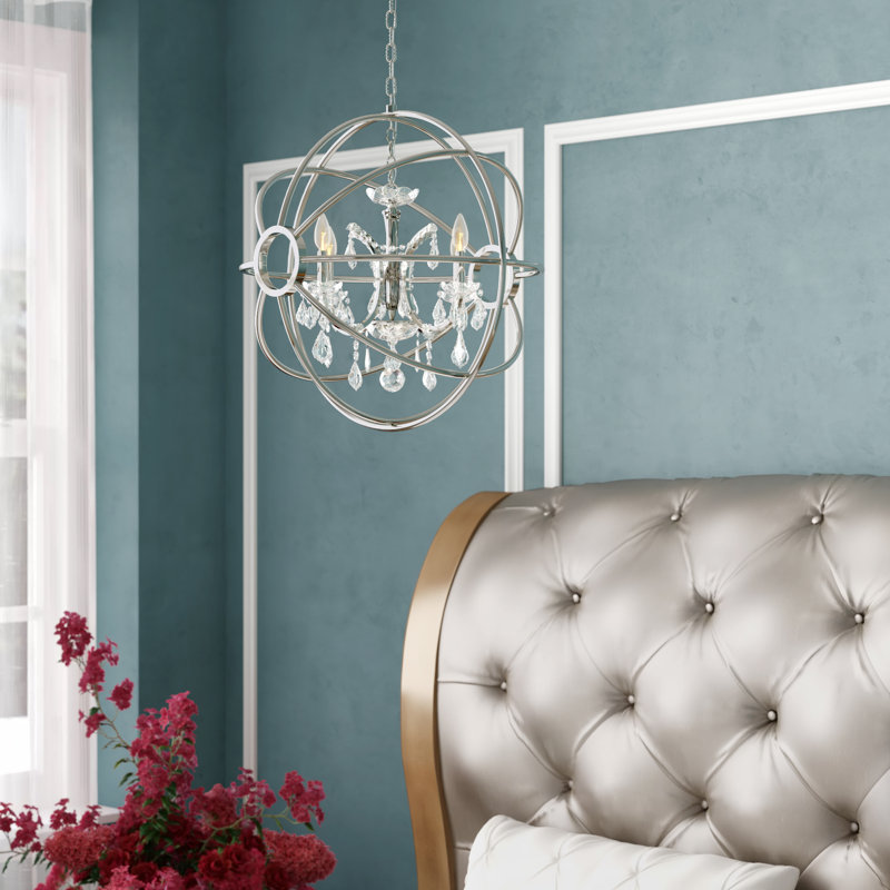 Svante 4 - Light Dimmable Globe Chandelier, Crystal (Clear), Polished Nickel
