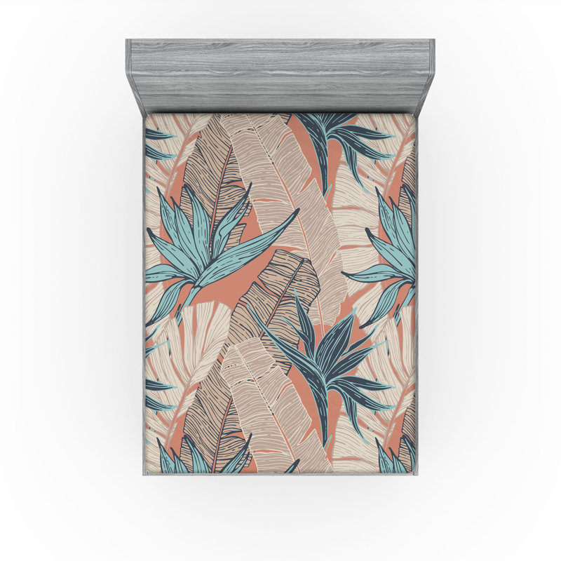 Drap-housse rustique Ambesonne, Rouille pâle, bleu , gris / floral, Full Fitted Sheet
