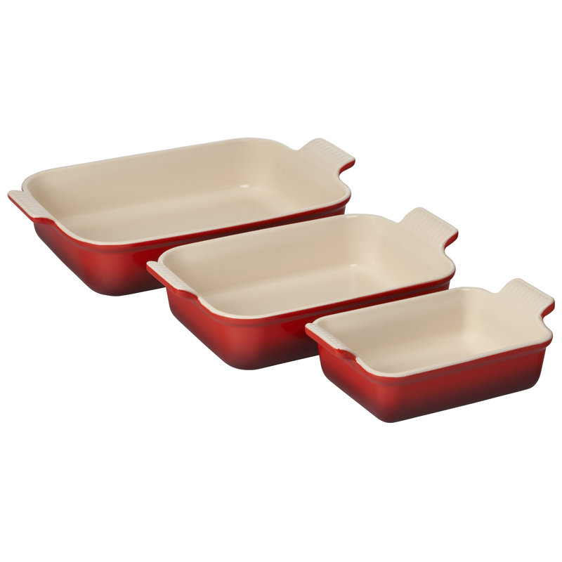 Le Creuset Stoneware 3 Piece Baking Dishes, Red