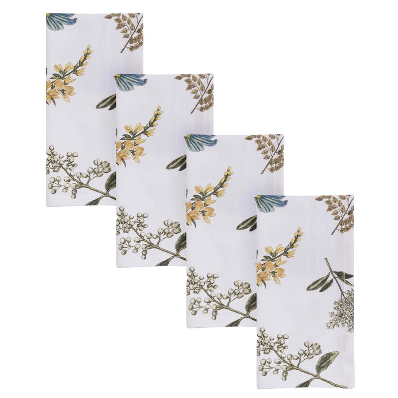  Flower Market White Floral Napkin Set of 4