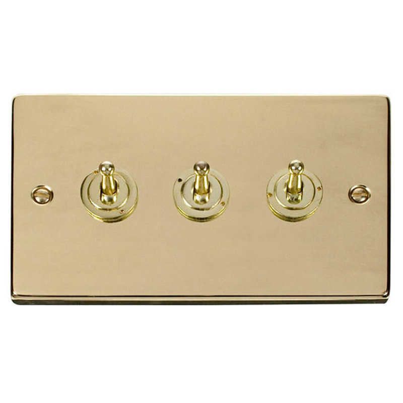 Polished Brass 3 Gang 2 Way 10AX Toggle Light Switch