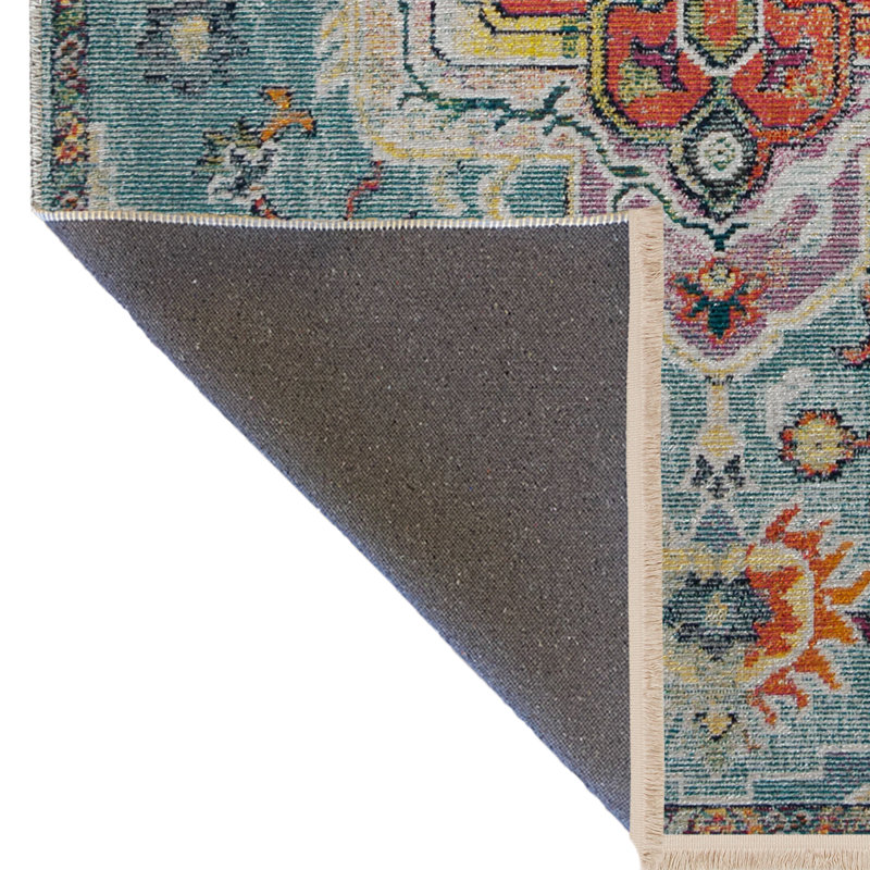 Tapis décoratif bleu à motif floral, Rectangle 4 pi 7,12 po x 6 pi 6,74 po