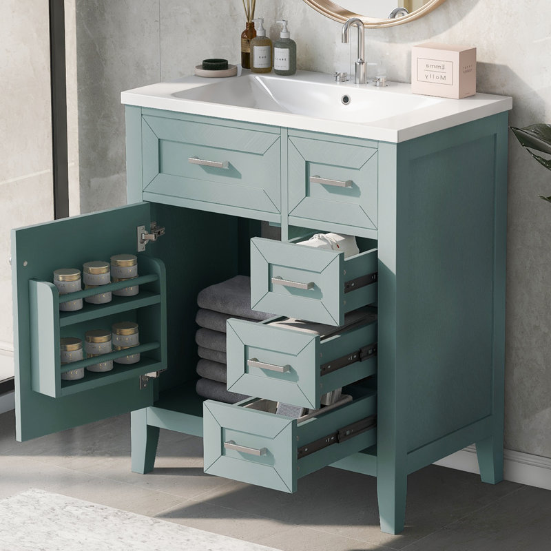 Armoire de salle de bain avec lavabo, Vert, Nickel