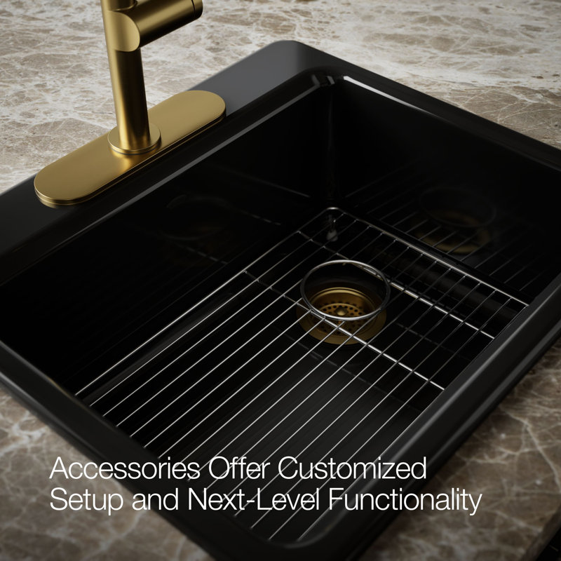 Riverby® 25" L x 22" W x 9-5 8" Bar Kitchen Sink with Basin Rack, 3 holes, Black Black