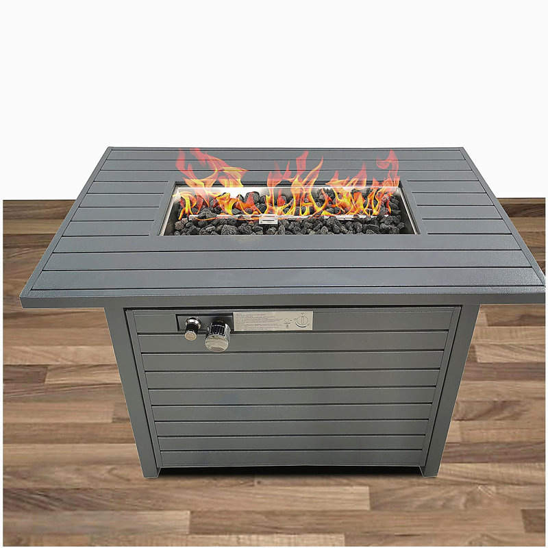 Steel propane outdoor fire pit table with lid, Gray