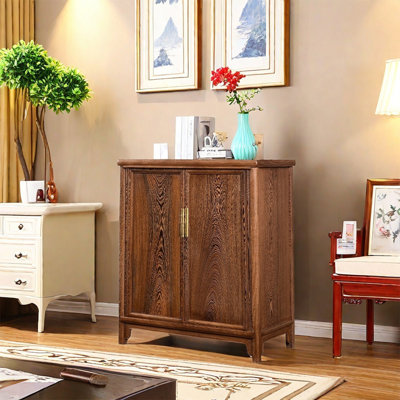 Solid Wood Cabinet with Carved Design and Storage