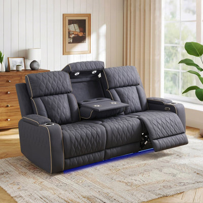 Boyigton Dual Power Breathable Leather Reclining Sofa With Reading Light,and Storage Armrest by Wrought Studio