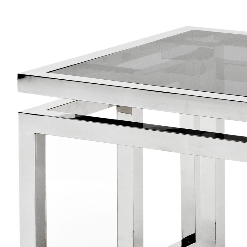 Palmer Glass End Table, Smoke/Polished Stainless Steel