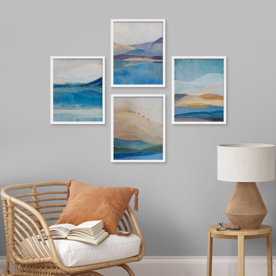 Pastel Blue Beach Shore Landscape - Ensemble de 4 reproductions de cadres photo simples