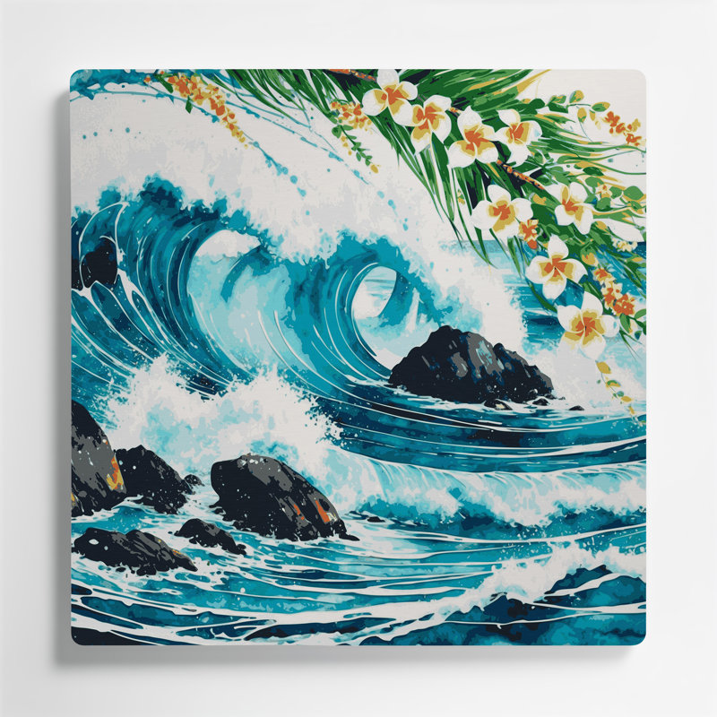 Art mural hawaïen océan vert en métal, H 16 po x l 16 po