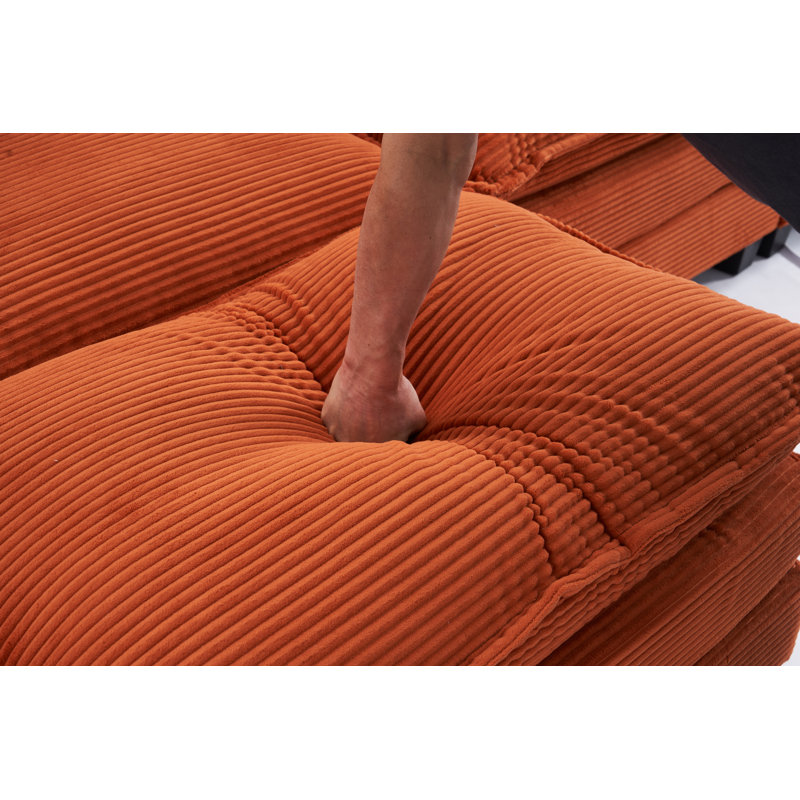 Modular Sectional Sofa, Comfy Cloud Couch With Movable Ottoman, 3-Seat Corduroy Sofa Sleeper With Double Cushions, Deep Seat Sofa With 5 Pillows For Living Room(3 Seater With 1 Ottoman)
