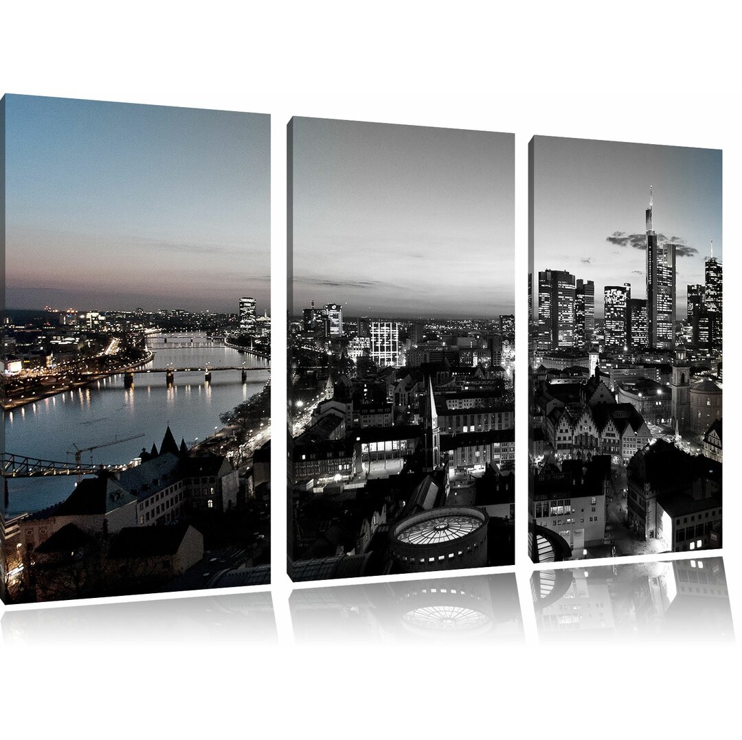 3-tlg. Leinwandbilder-Set „Frankfurter Skyline bei Sonnenuntergang",Fotodruck