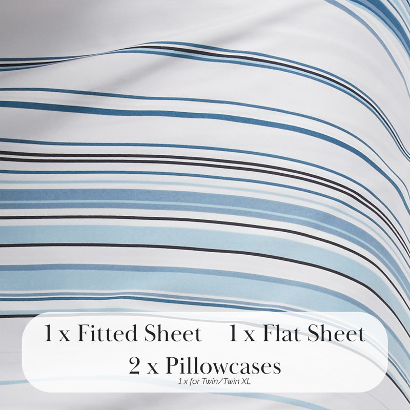 Ensemble de draps en microfibre Coastal Stripes Collection, Grand, Bleu