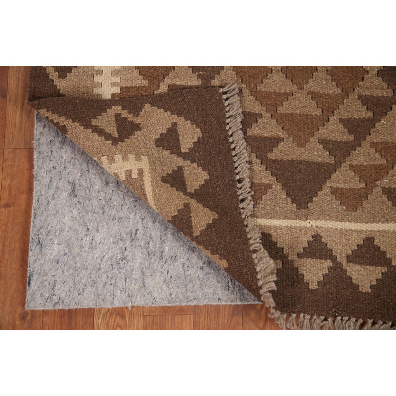 Brown Geometric Kilim Runner Rug 3x7