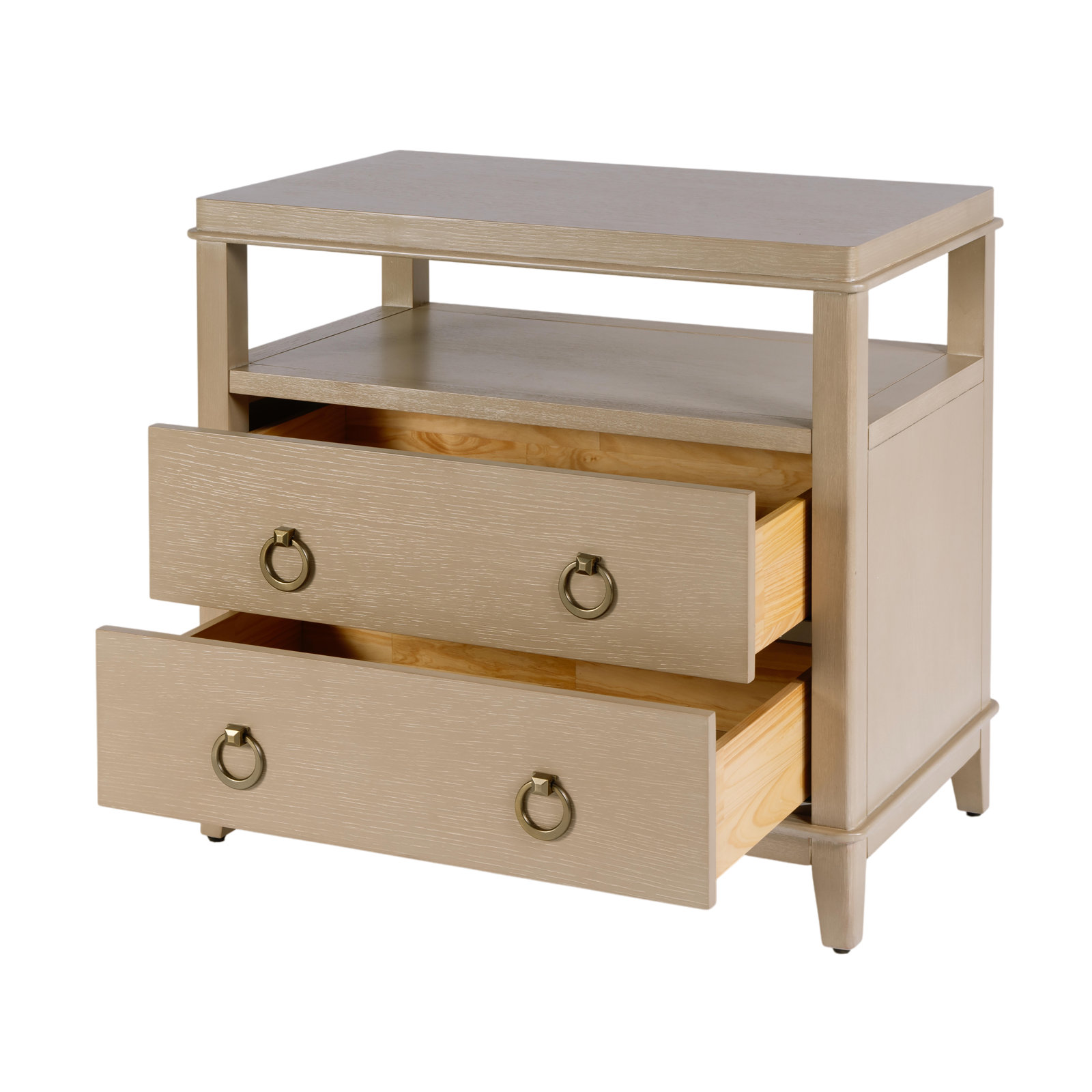 2-Drawer Acacia Nightstand, Beige