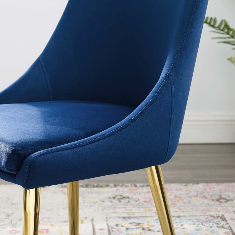 Navy Velvet Upholstered Dining Chair with Gold Metal Legs