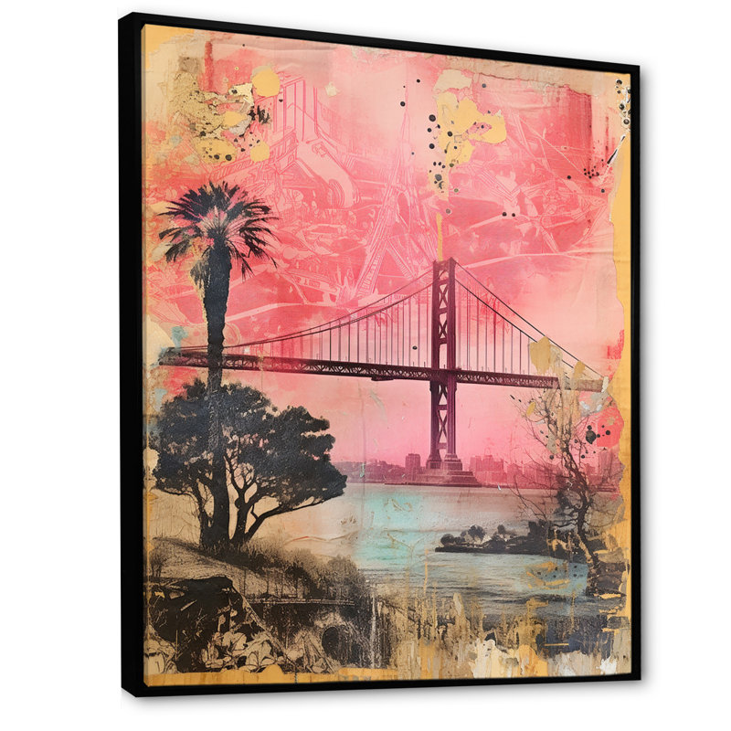 San Francisco Dreams, collage rétro rose I, H 20 po x l 12 po, Cadre flottant noir