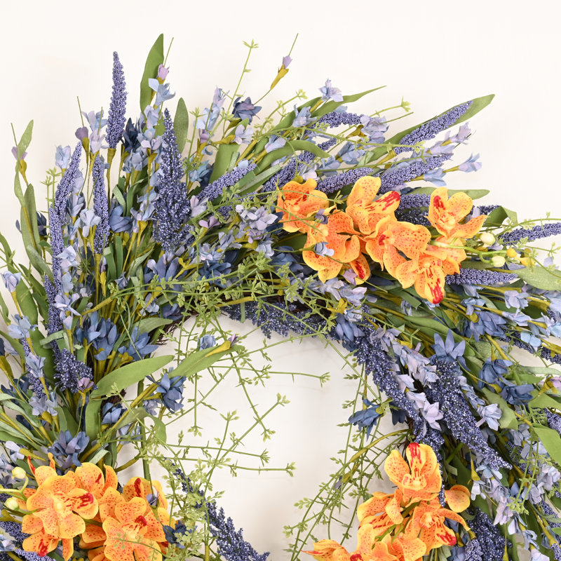 Couronne de fleurs artificielles 22 "en grappe de baies en grappe, Vert / Jaune