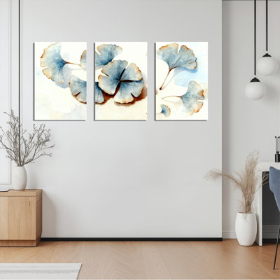 Feuille de ginkgo aquarelle sur toile tendue, ensemble de 3 décorations pour salon
