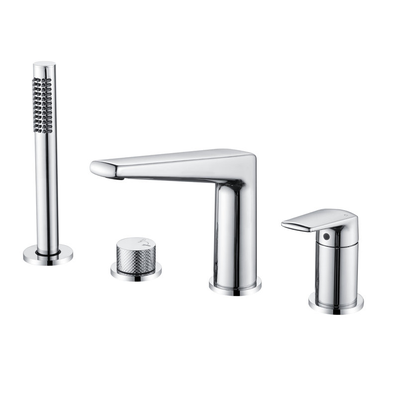 Topcraft Deck-Mounted 4-Hole Bathtub Filler Faucet With Handheld Shower, Chrome