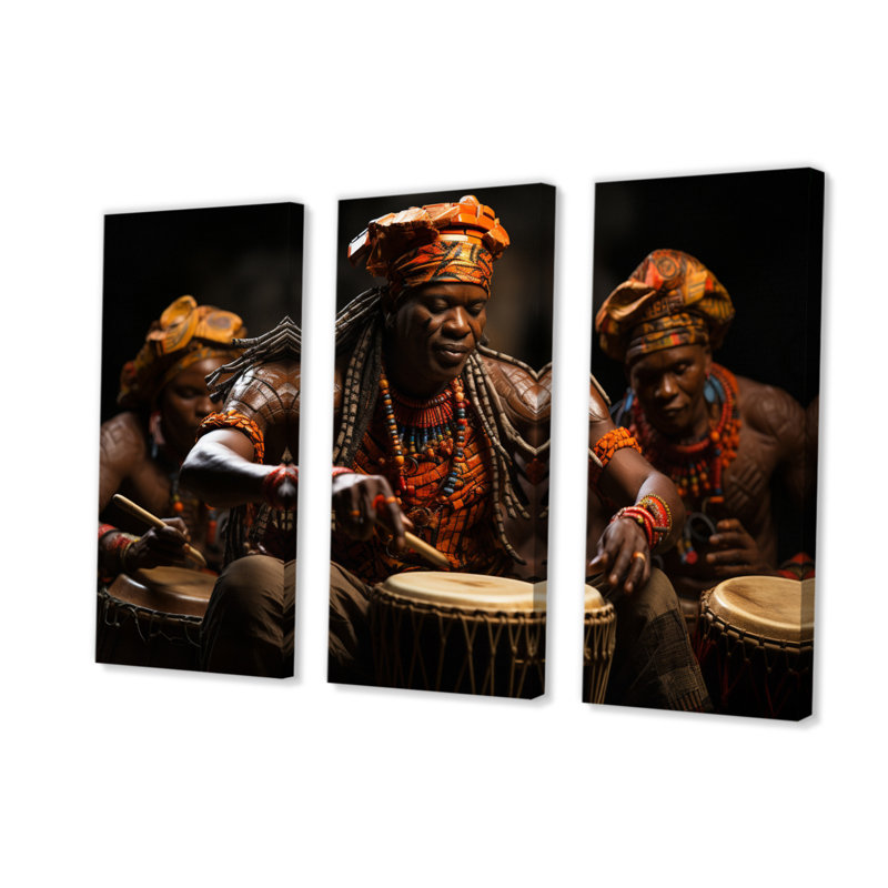 Tambours africain rythmique II - ensemble de décoration murale africaine, H 28 po x l 36 po x P 1 po