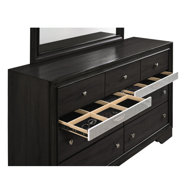 Ensemble de chambre avec lit plateforme de rangement Marielena 5-2_Risa, Noir / argent, Grand