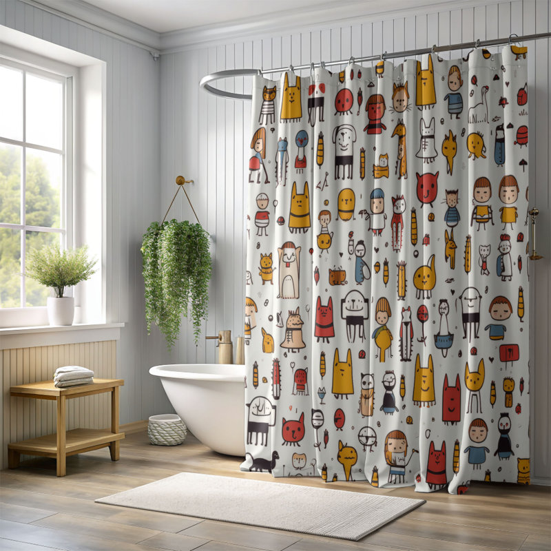 Animated Friends - Rideau de douche Premium, H 74 po x l 71 po