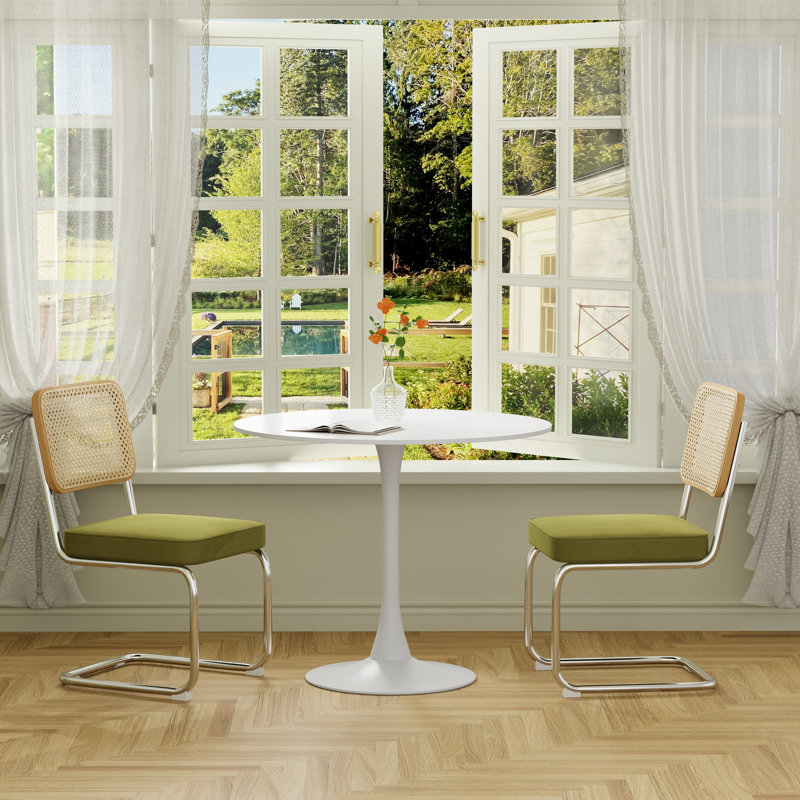 Ensemble de table ronde et de chaises élégantes 3 pièces, Vert, Blanc