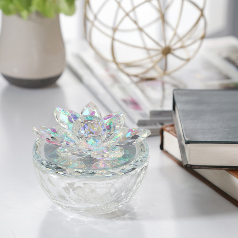 Glass Trinket Box, 3'' H X 4'' W X 4'' D, Multi