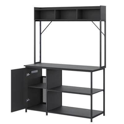 Support d'aquarium 55-75 gallons avec lumière RVB et prises de courant, ébène noir