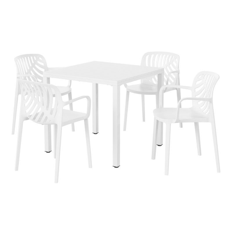 4-Person Outdoor Square Dining Set, White