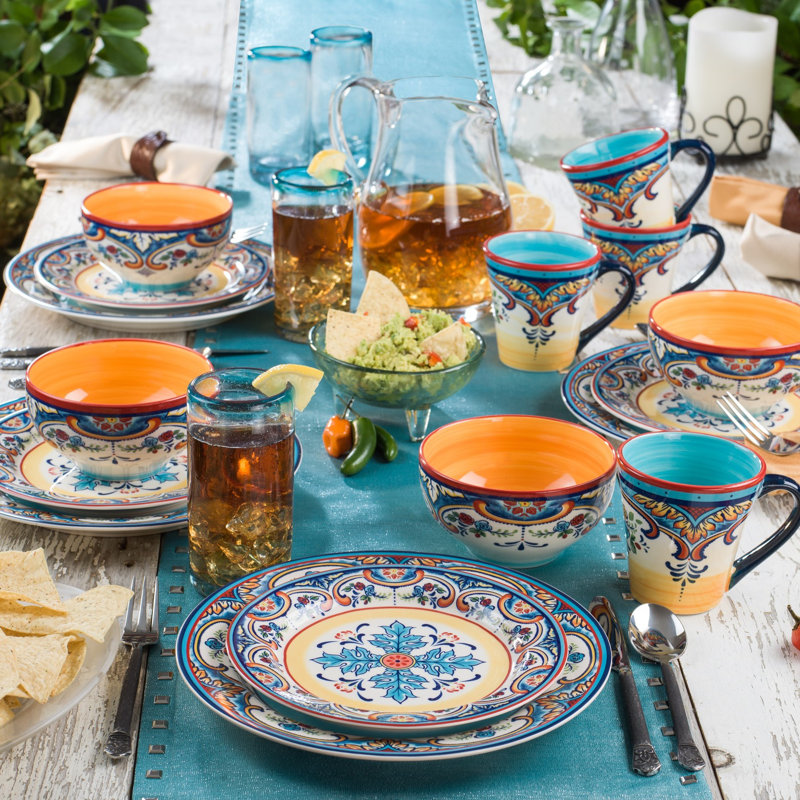 Vibrant Multicolor Ceramic Floral Dinnerware Set, Service for 4