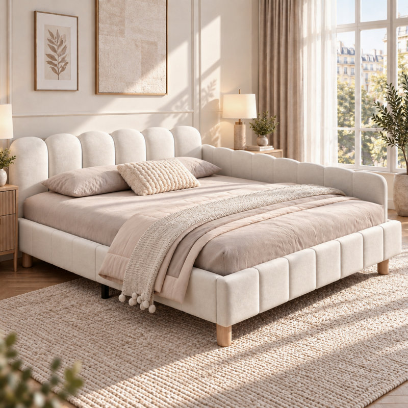 Metal Bed, Double, Beige