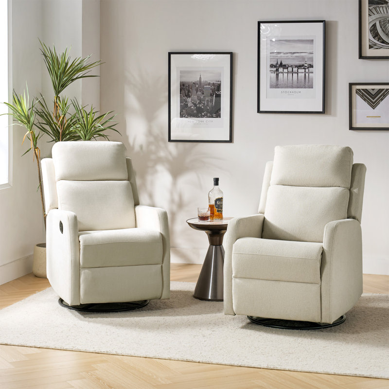 Adwit 26.5"W Modern Swivel Rocker Manual Recliner, Beige