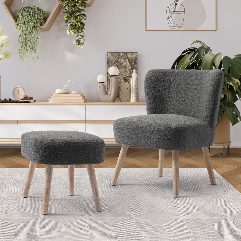 Fauteuil de chambre avec repose-pieds Breann, Mélange de polyester gris