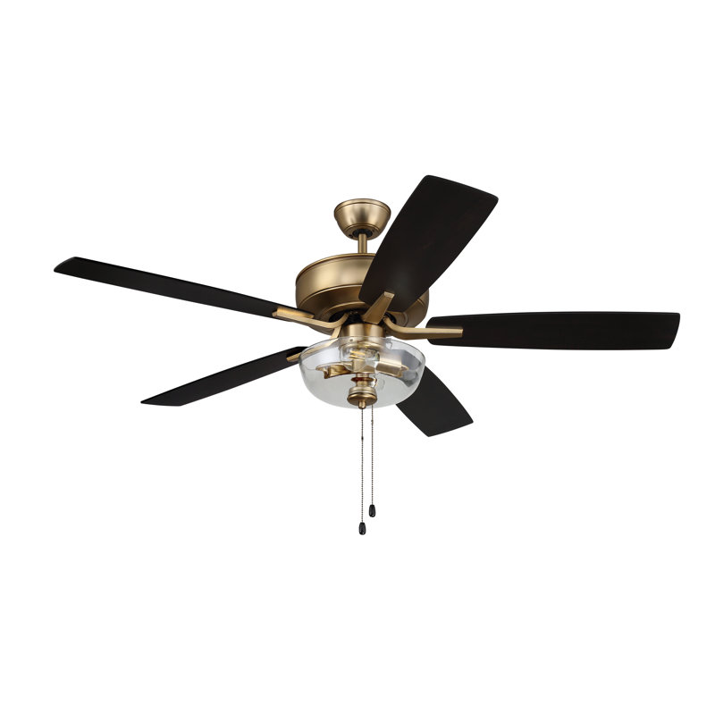 52'' Ceiling Fan with Light Kit, Satin Brass/Black