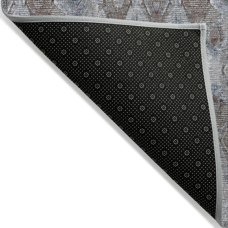 Tapis extérieur lavable à motif géométrique bleu ciel et argent 10 pi x 14 pi