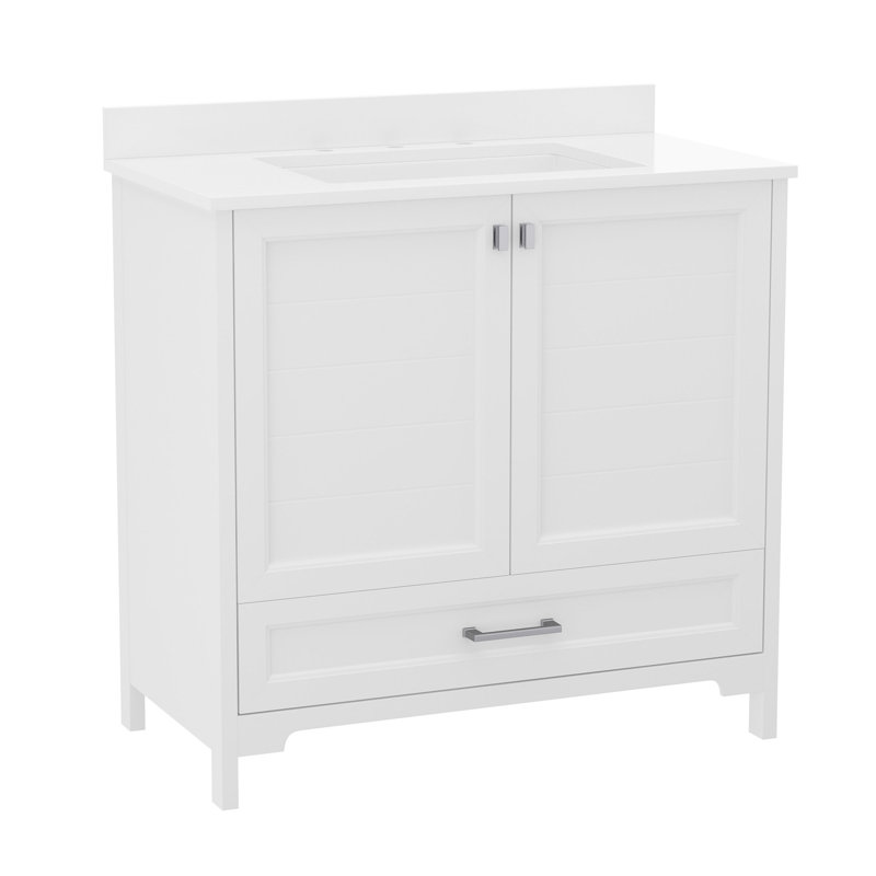 Bathroom Vanity With Undermount Sink, Cabinet, And Drawer, Nickel, White