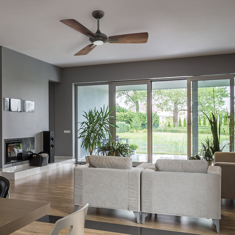 Mykonos 52" 3 - Blade Outdoor/Indoor Smart Ceiling Fan with Remote Control and LED Light Kit Included, Works With Alexa and iOS or Android App