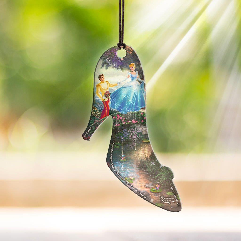 Disney Cinderella Wishes Upon a Dream, Thomas Kinkade Hanging Acrylic Slipper Shaped Print Trend Setters