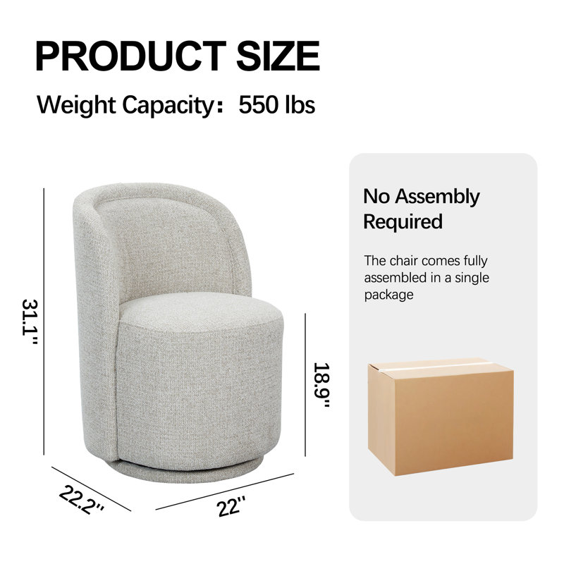Modern Upholstered Chenille Swivel Barrel Dining Chair (Set of 2), Oatmeal, 2