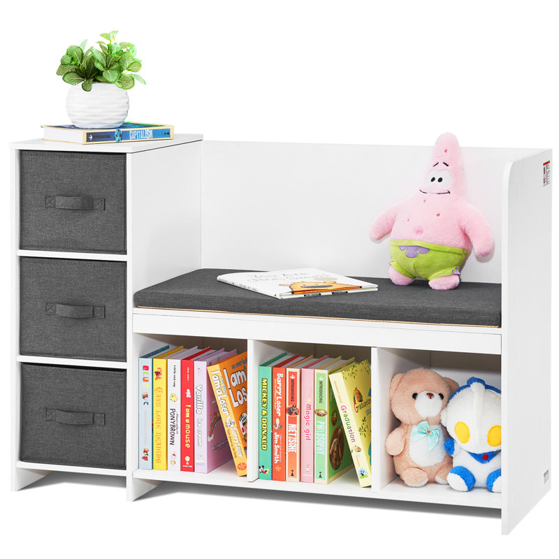 Bibliothèque de lecture pour enfants avec banc de rangement