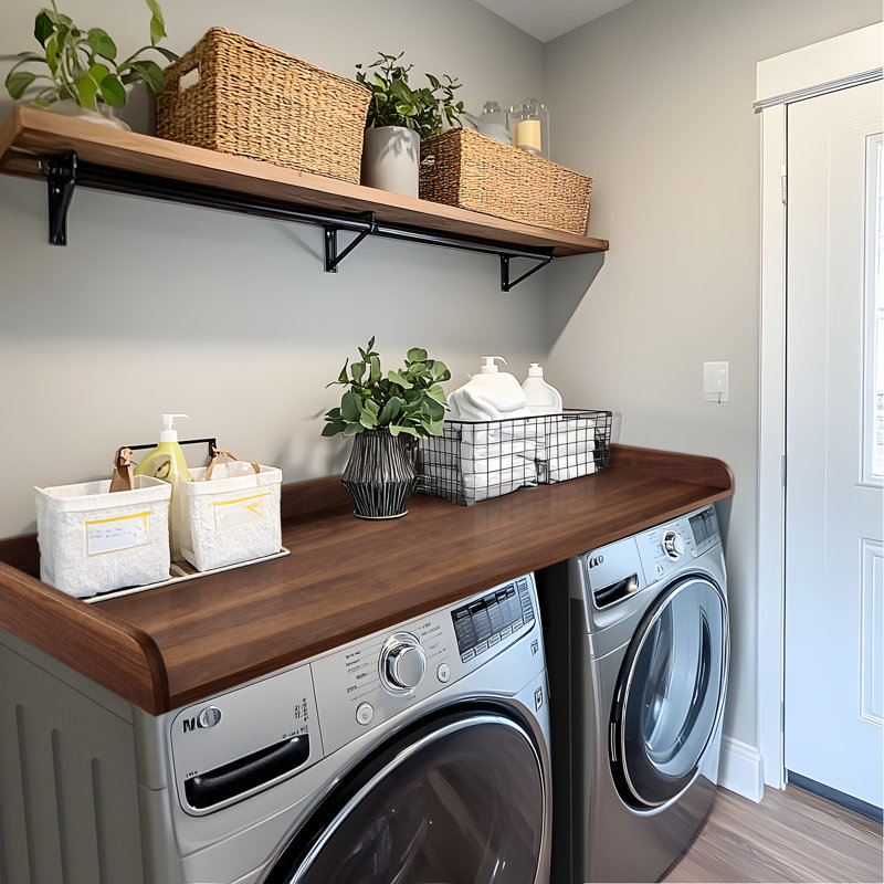 Kaboon Washer Dryer Countertop With Edge Rails, 28" X 58", Dark Walnut