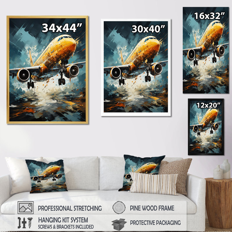 Orange Aerodynamics Plane - Plane Canvas Prints, Cadre photo argenté, H 44 po x l 34 po x P 1,5 po